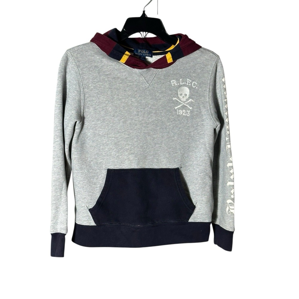 Polo Ralph Lauren Boys Size Medium (8-10) Rugby Hoodie Skull Crossbones‎ #X6-6